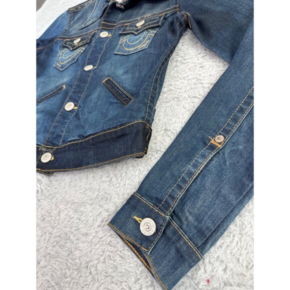 NWOT True Religion World Tour Womens Sz-S Blue Distress Denim Jacket Western - Picture 4 of 13